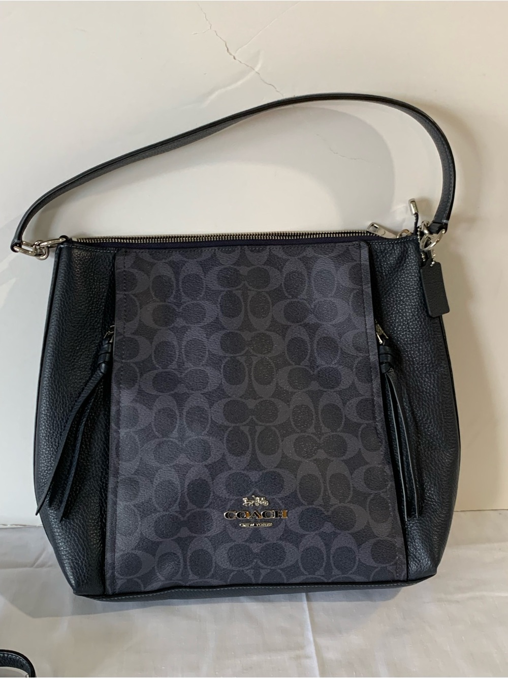 Coach navy blue and grey Signature shoulder bag